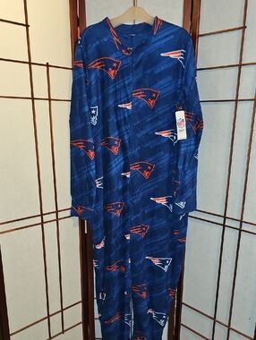 NFL New England Patriots Blue and Red ADULT Fleece Onesie Pajama